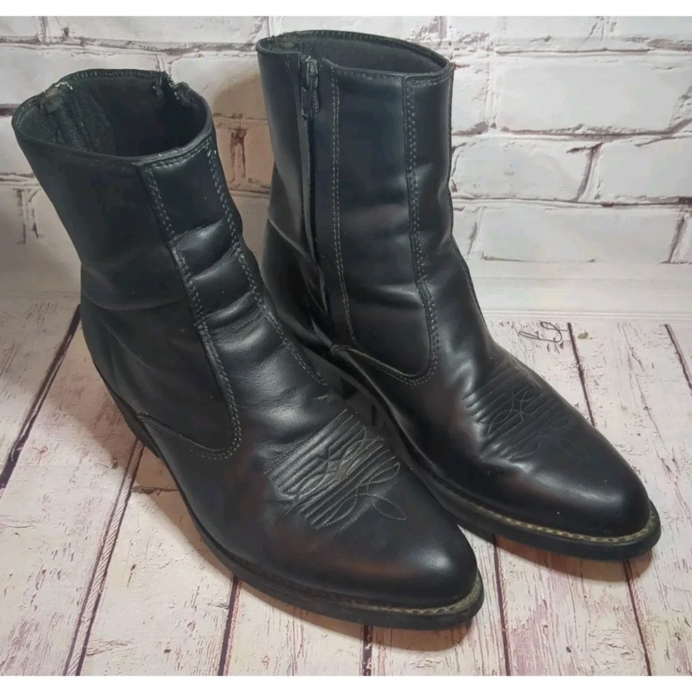 LAREDO Fletcher Western Leather Side-Zip Ankle Boots 62001 Men's Size 10EW